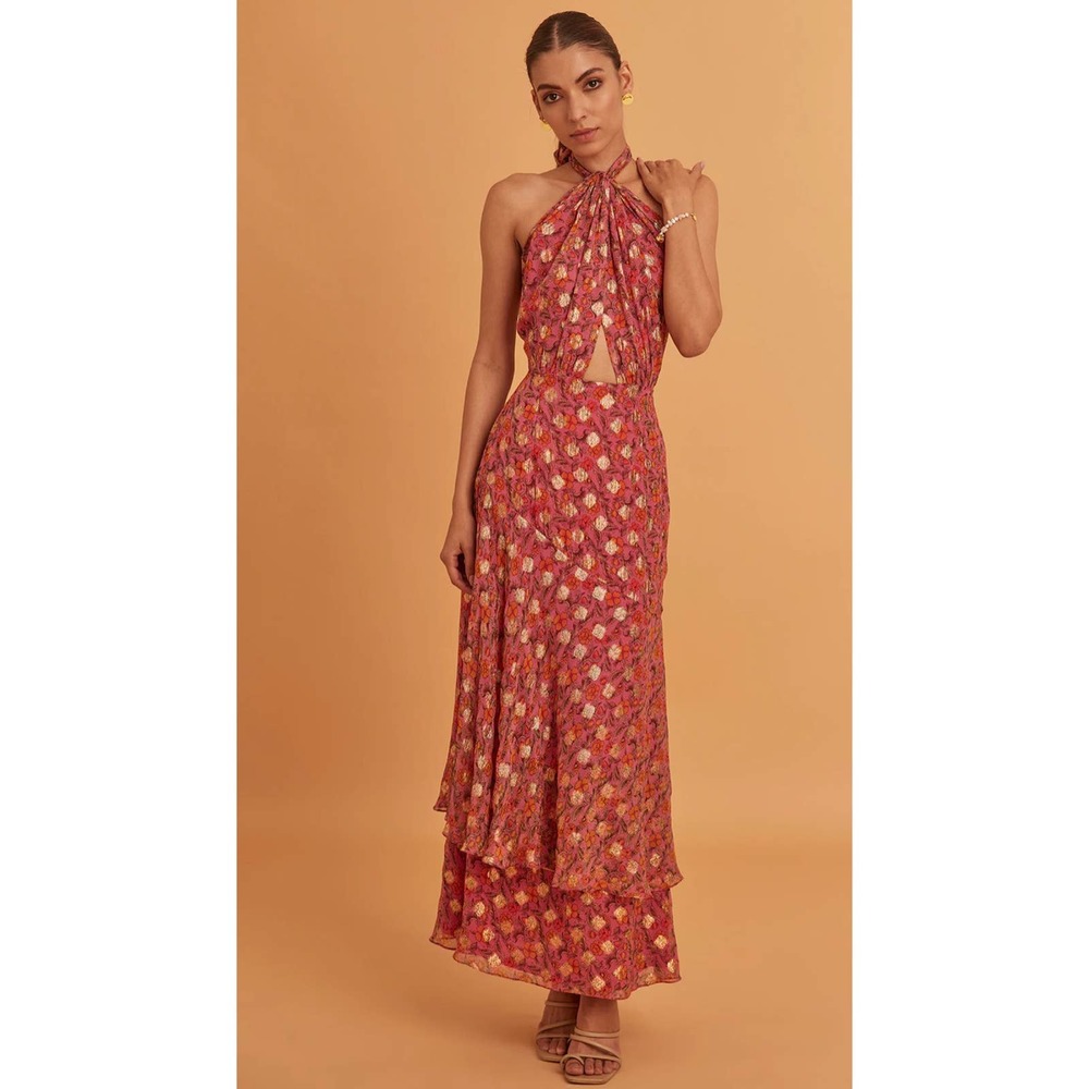 Verb By Pallavi Singhee Multi Colored Viscose Lurex Georgette Dress Size Medium